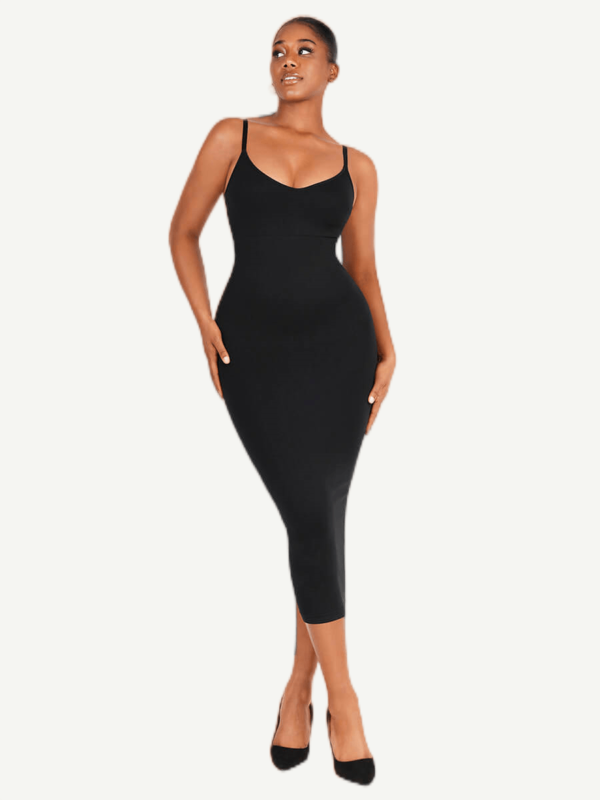 Eco-friendly Spaghetti Strap V-neck Snatched Seamless Shaper Dress