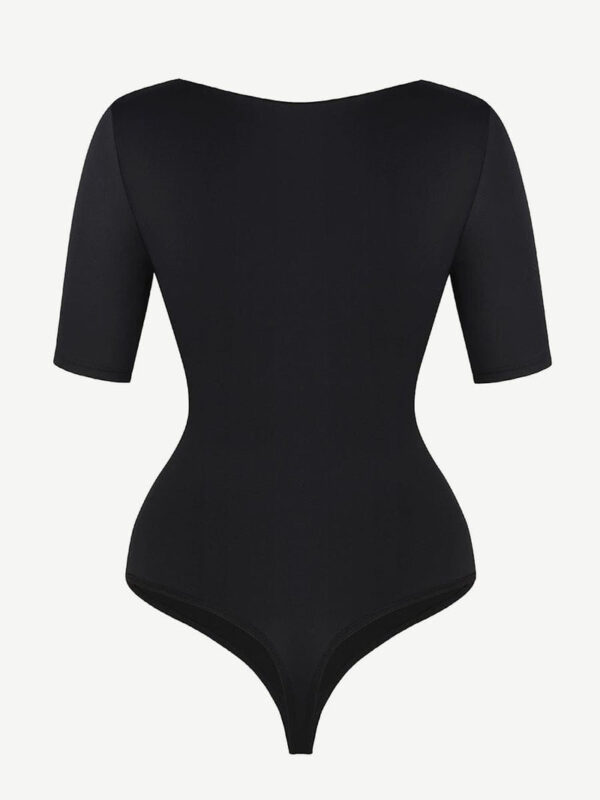 Tank Top Tight Thong Bodysuit With A Slant Cut Collar And Half Sleeves - Image 5