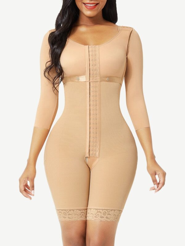 Lace Trim Hourglass Post-surgical Body Shaper With Sleeves Good Elastic