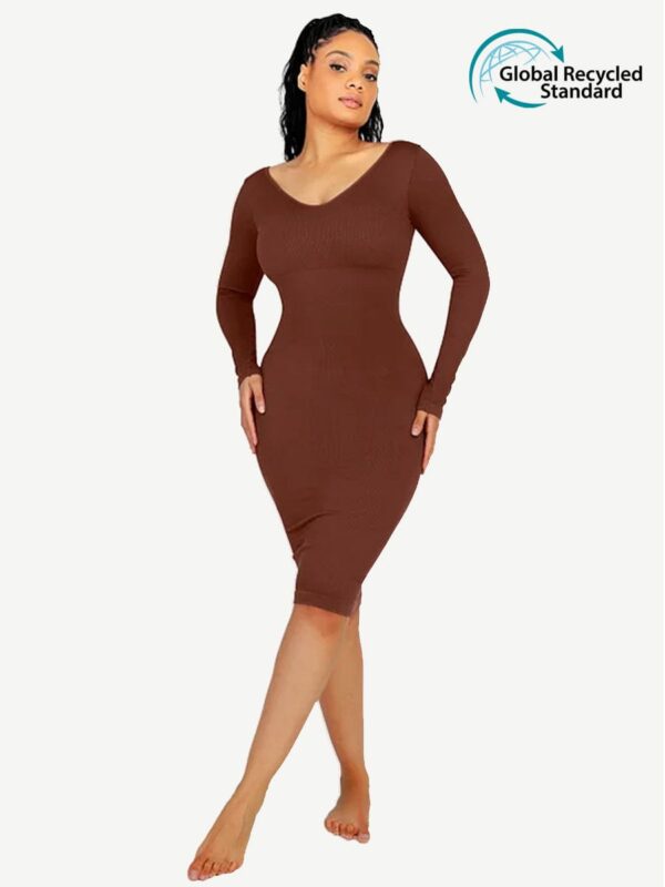 Eco-friendly Seamless V Neck Long Sleeve Waist Trimming Shaper Dress