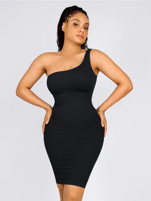 Seamless Eco-friendly One-shoulder Slanted Neck Waist Trimming Shaper Dress