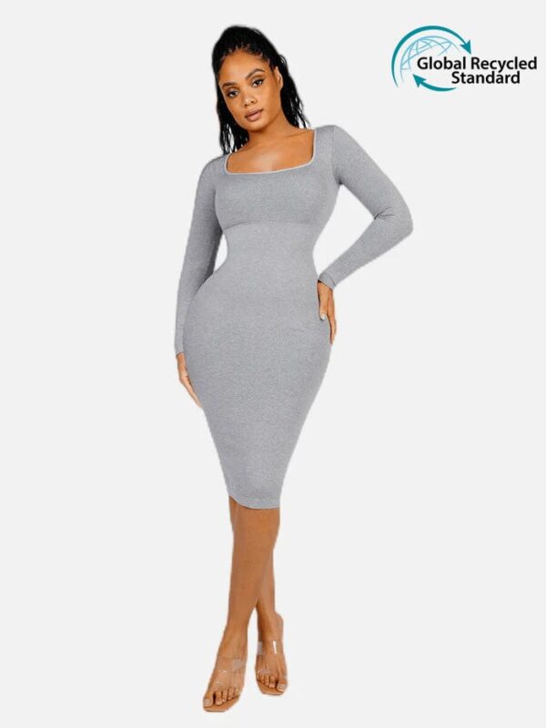 Eco-friendly Seamless Square Neck Long Sleeve Shaper Dress