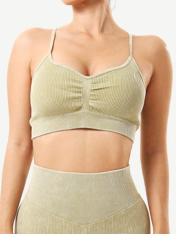 Seamless Wash Ribbed Fabricheart Neckline Sports Bra